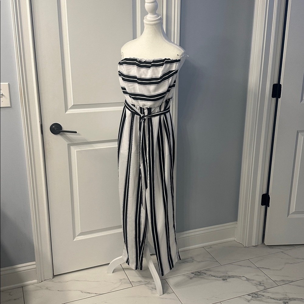 Express Black and White Striped Jumpsuit
